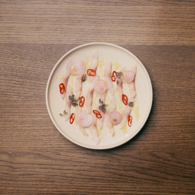 Sea Bass Crudo with Chili and Pickled Shallot